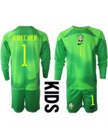 Brazílie Alisson Becker #1 Brankářské Venkovní dres pro děti MS 2022 Dlouhý Rukáv (+ trenýrky)